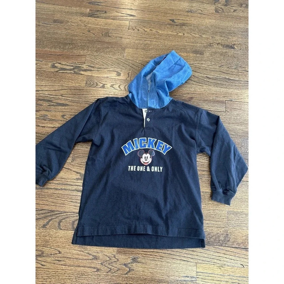 Disney Mickey The One and Only Pull Over Denim Hoodie Boys Medium - Picture 2 of 12